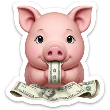 A pig with a rolled up dollar bill held to his nose looking down at a small pile of flour  sticker