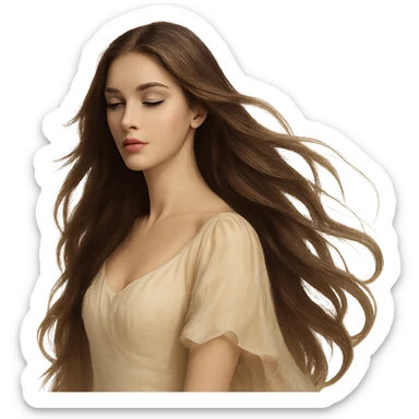 beautiful woman with long flowing hair and elegant features sticker