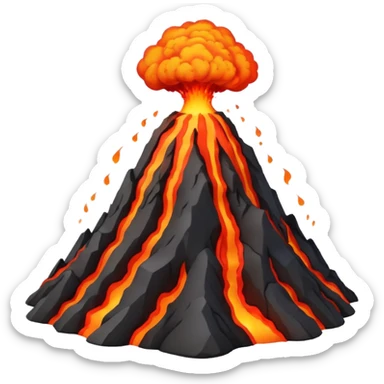 Apple-style 3D emoji of an erupting volcano, dark rocky mountain with a bright red lava flow and glowing orange eruption at the top, some smoke coming out, colorful and cartoonish but realistic enough, no background sticker
