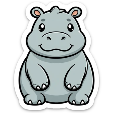 hippopotamus emoticon in Kakao style, bright gray color, cute and simple expression, yellow background, bold outline sticker