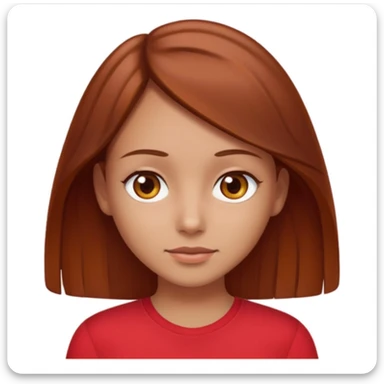 girl with tannish skin, brown eyes, chestnutish hair with a slight red tint to just past shoulder length in a red shirt  sticker