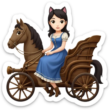  Rustic wood detailed 1854 pretty dark-haired Catgirl driving a huge horse drawn Caravan alone on a romantic trail in the woods  sticker