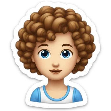 Enfant de petite taille au teint blanc avec des yeux bleus avec des cheuveux marrons long boucles en bas sticker