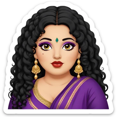 big plus size, medium skin, long black curly hair, baddie,pretty, makeup, lipgloss, black eyeliner, loose dupatta, indian
 sticker