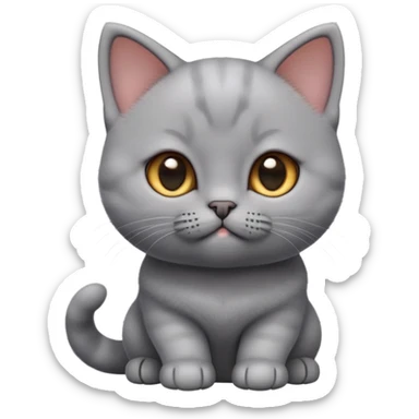 cinematic-cute-realistic british shorthair-kitten cat-portrait-emoji,-head-tilted-playfully-and-inquisitively,-sleek-solid-grey-fur,-simplified-yet-adorable-features,-highly-detailed,-glowing-with-a-warm,-friendly-glow sticker