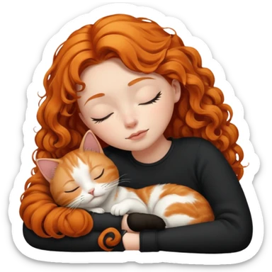 short hair Ginger Girl sleeping with a black and white bigger cat  sticker