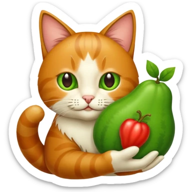 Erstelle eine Katze mit einer Birne hin der Hand sticker