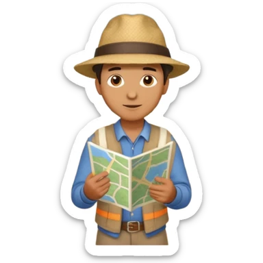 A man stands on a road with a map. There are 3 paths ahead. sticker