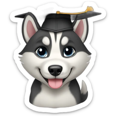 husky puppy in a mortarboard sticker