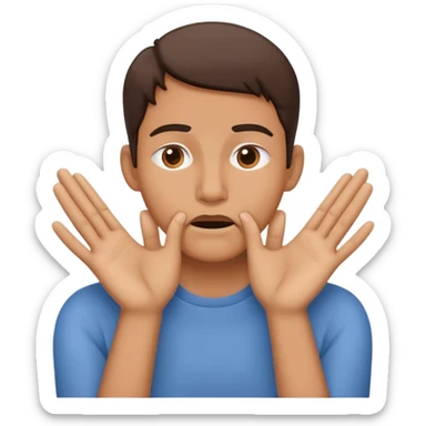 a face with interlocked hands in front of the mouth, showing a gesture of pause and understanding, to prevent escalation sticker