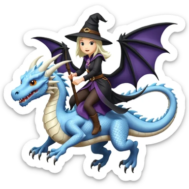 Big white dragon flying with a witchy female rider on top of it sticker