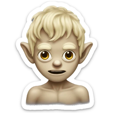 gollum wearing a curly hair blonde wig, pompadour sticker