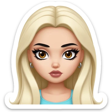 pretty bratz baddie, black eyeliner, medium white skin,  black long hair, dark brown eyes sticker