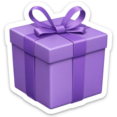 A cute emoji-style illustration of a purple gift box with a ribbon, pastel purple tones, rounded shape, kawaii style, simple clean lines, soft shading, minimal details, centered composition, transparent background sticker