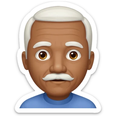 An elderly man emoji with medium-dark skin tone, short neatly trimmed white hair around the sides and back of his head, a bald top, and well-groomed facial hair — a small white mustache paired with a short rounded white goatee that frames his mouth. sticker