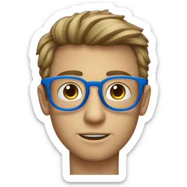 Un ragazzo riccio con gli occhi azzurri e gli occhiali che usa un macbook sticker