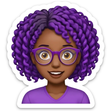 nerd emoji like with glasses showing only her 2 buck teeth but it’s a black girl with purple black curly hair sticker