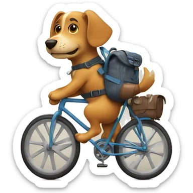 A dog is riding a bicycle and wearing a backpack. sticker