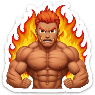 burning angry bodybuilder red haired man sticker