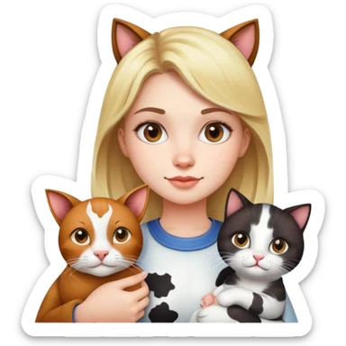 Beautiful girl holding a cow and a cat sticker