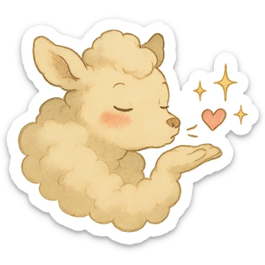 vanilla-colored cloud doe blowing a kiss with sparkles and rosy cheeks, soft and dreamy Ghibli style sticker
