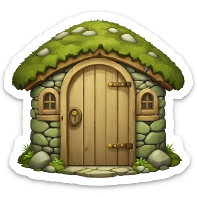 Round stone hut with wooden door.




 sticker