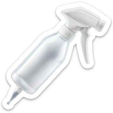 A close-up of a transparent plastic spray bottle with a distinct white trigger handle and a long, thin stainless steel nozzle (about 5 inches in length) protruding from the front, designed for precise spraying. sticker