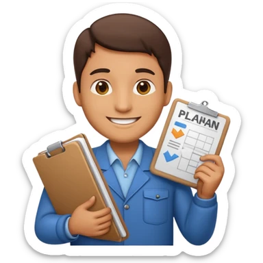 create a realistic emoji showing logistic person with a plan in his hands sticker