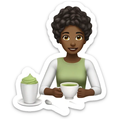 Create for me a morning routine girl with coffee and matcha set  sticker