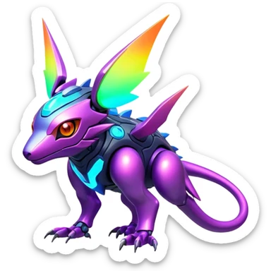  exotic futuristic lush warm-colored modern colorful neon-colored cyber-Fakémon-Digimon-Trico-creature sticker