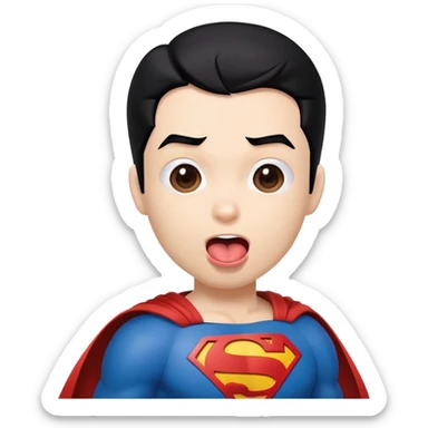 tongue out emoji with blackhair superman costume sticker