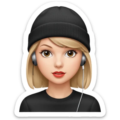 taylor swift wearing beanie, wearing wired earphones sticker