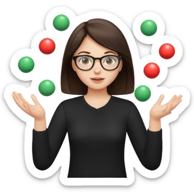 a brunette girl in a black shirt wearing glasses is  juggling  with two hands  sticker