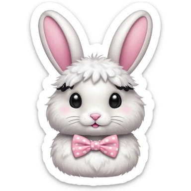 Fluffy rabbit with polka-dot pink bow tie sticker