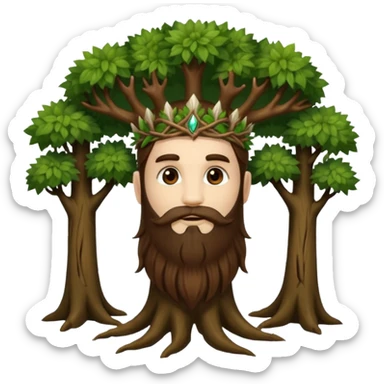 full body man long brown hair brown eyes medium beard white skin forest spirit with root crown sticker