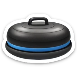 please, An icon featuring the curling rink, with its distinctive circles and a vibrant crowd in the stands. Snowflakes fall outside the arena, and bright lights illuminate the ice. a close-up curling stone sliding across the ice, with a broom nearby. Transparent background. sticker