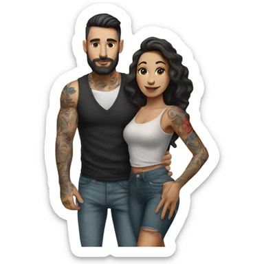 Hyper Realistic beautiful woman in the arms of a very handsome tattooed man walking  sticker