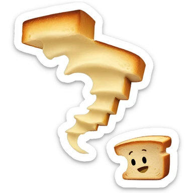 Tiny tornado dancing on a slice of toasted bread sticker