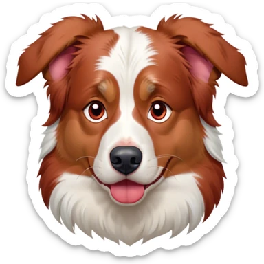 Cinematic Grumpy Predominantly White Red Merle Australian Shepherd Portrait Emoji, Head tilted slightly with a deeply unimpressed expression, thick predominantly white fur with bold red merle markings, large, droopy blue eyes narrowed into an unamused glare, ears slightly drooping in exasperation, Simplified yet comically expressive features, highly detailed, glowing with a dry, sarcastic glow, high shine, effortlessly judgmental yet dignified, stylized with a touch of cynicism, bright but brooding, soft glowing outline, capturing the essence of an eternally unimpressed yet endearing pup, so lifelike it feels like it could sigh heavily at you in disdain at any moment! sticker