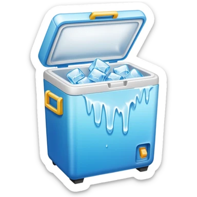An open cooler with a bunch of ice spilling out sticker