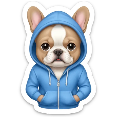 A French bulldog wearing a blue hoodie sticker