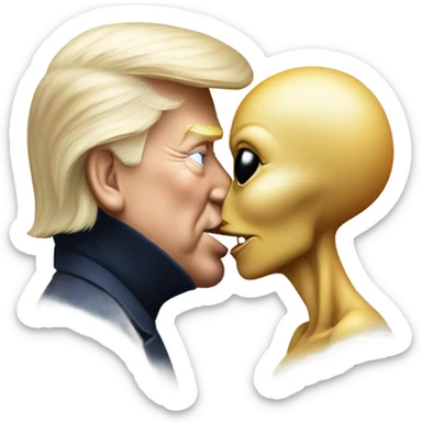 Photo realistic, Donald Trump, kissing and embracing alien woman, at the beach by the pool sticker