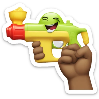 a face with the hand in mouth that tell you to be sillend and a watergun compined sticker