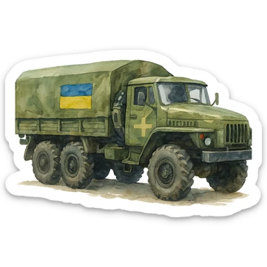 watercolor style Ukrainian military transport sticker