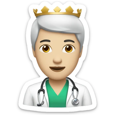 two doctors male and female. male with bald head and black beard with a crown. Female with green eyes long black hair and a crown  sticker