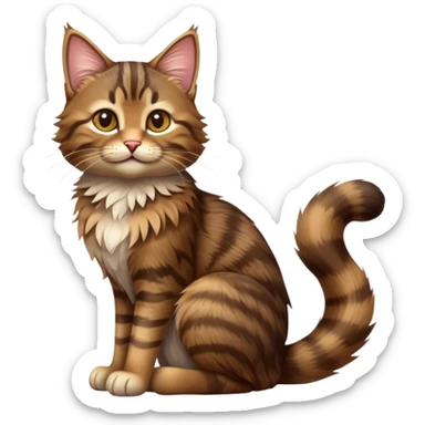 cinematic-[brown tabby cat]-realistic-full-body-sitting-emoji,-tail-curled-playfully-around-its-paws,-head-tilted-dramatically,-scruffy-[tabby]-fur,-simplified-yet-realistic-adorable-features,-highly-detailed,-glowing-with-an-almost-sarcastic-glow sticker