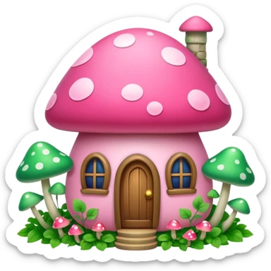 Pink girly mushroom house covered in vines sticker
