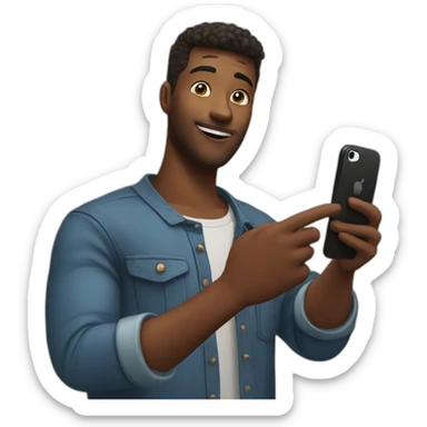 A man who taking selfie with Iphone 14 holding his phone I front of his chest like taking selfie in front of mirror sticker