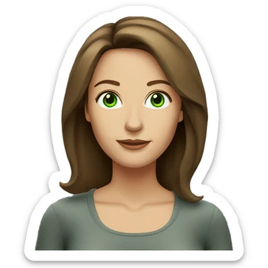 pretty middle age woman with kelly green eyes and shoulder length straight brown hair casual sticker