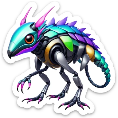  exotic shiny colorful futuristic modern cyber-Fakémon-Digimon-Trico-Vernid-creature sticker